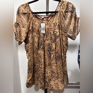 NWT Roz & Ali Animal Print Short Sleeved Top, Size 1X